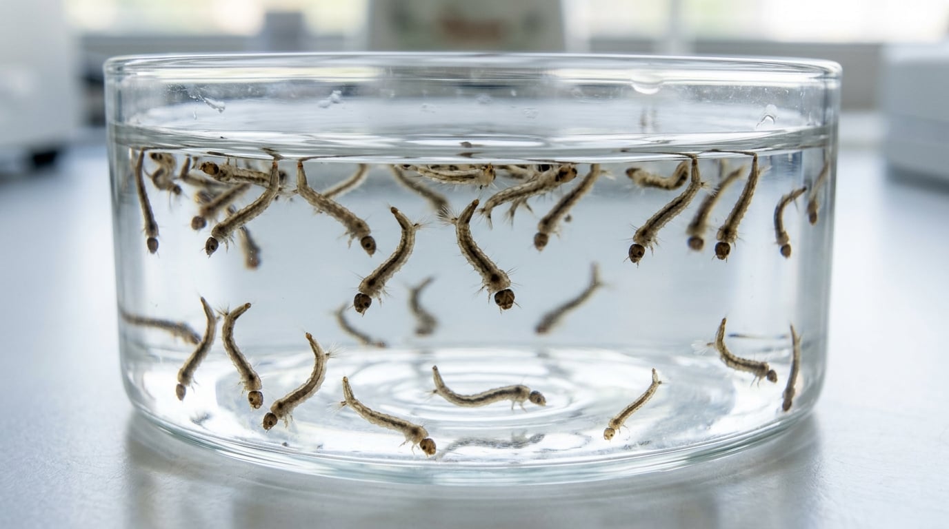 Mosquito larvae (wrigglers) swimming in standing water