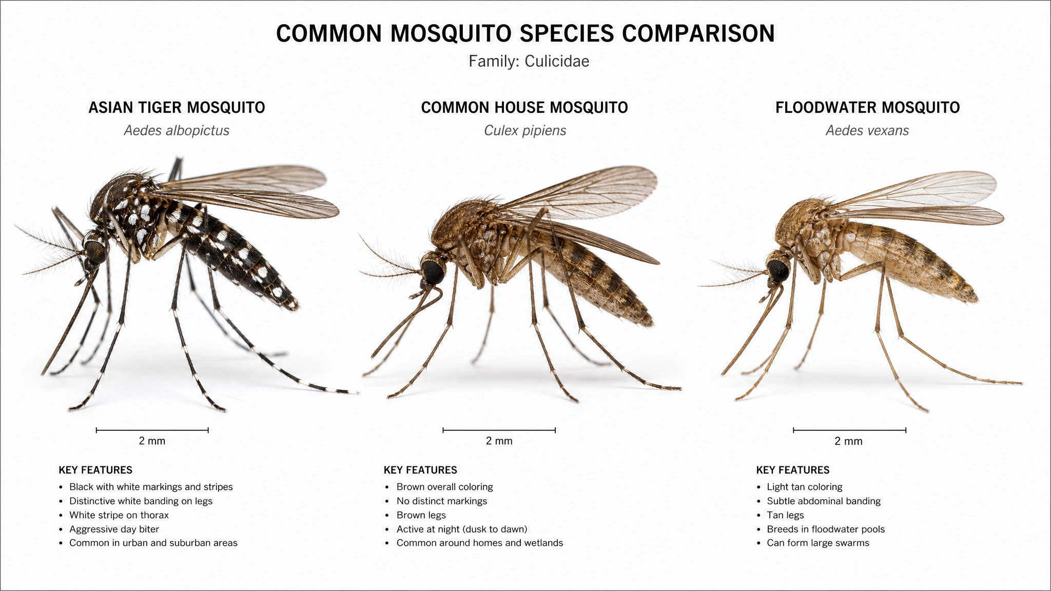 Comparison of three common mosquito species found in the Gulf Coast region
